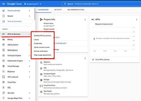 google cloud api and services